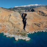 Aerial view on Aradena gorge in Crete with White mountain in the background.